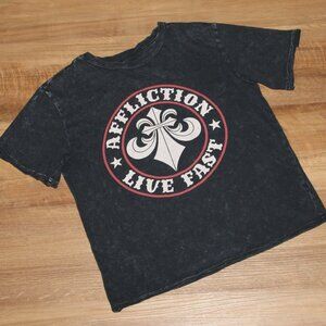 LIKE NEW! Boy's AFFLICTION Size SMALL Black Lava Wash Graphic Print Tee T-Shirt